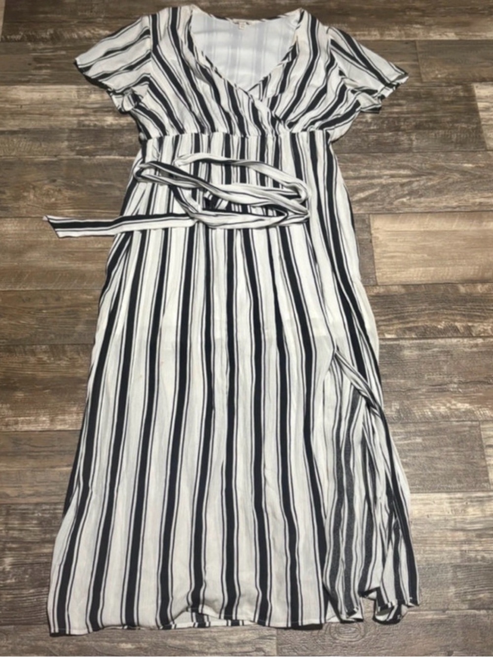 Cato Navy and White Striped V-Neck Maxi Dress